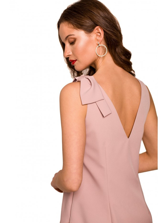 šaty áčkového střihu s mašlí krepová růžová EU S model 17194436 - Makover