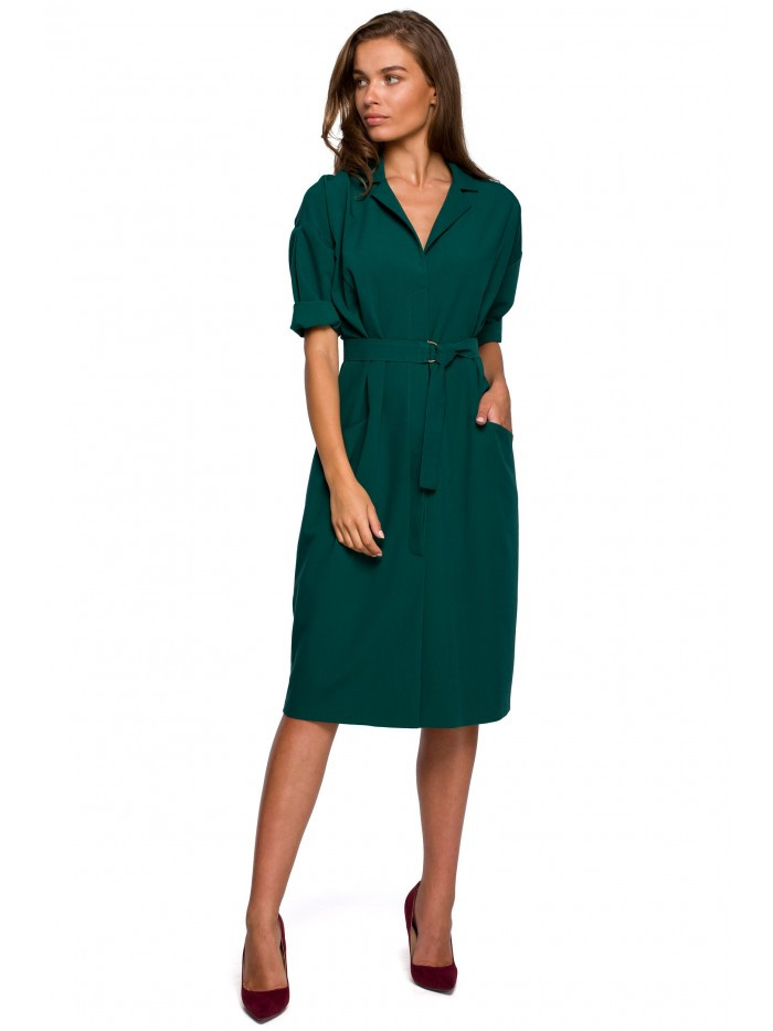 Obrázok S230 Midi shirt dress with patch pockets  EÚ XL zelená