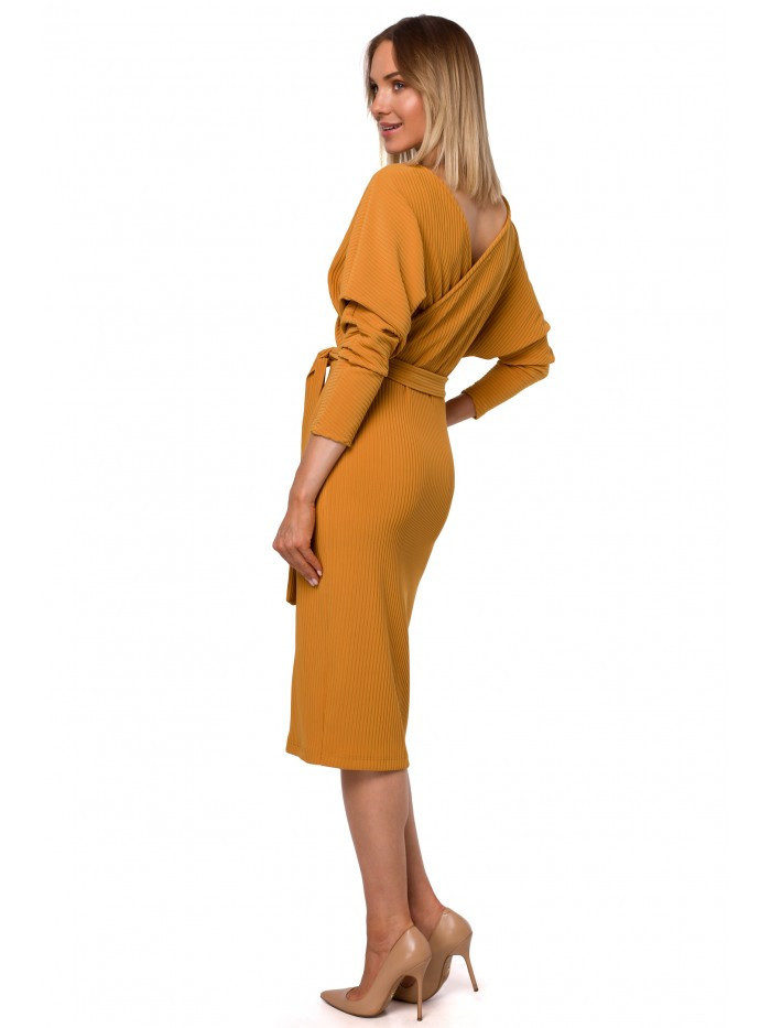 Obrázok M523 Knit dress with wrap top and a tie belt  EÚ S. horčica