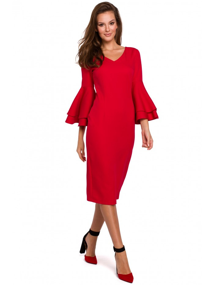 Plášťové šaty s rukávy - červené EU S model 18002415