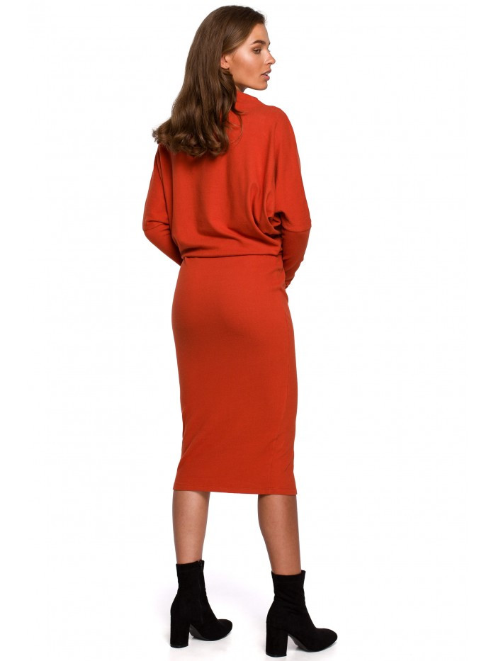 Obrázok S245 Knit dress with draped neckline  EU L / XL hrdzavý