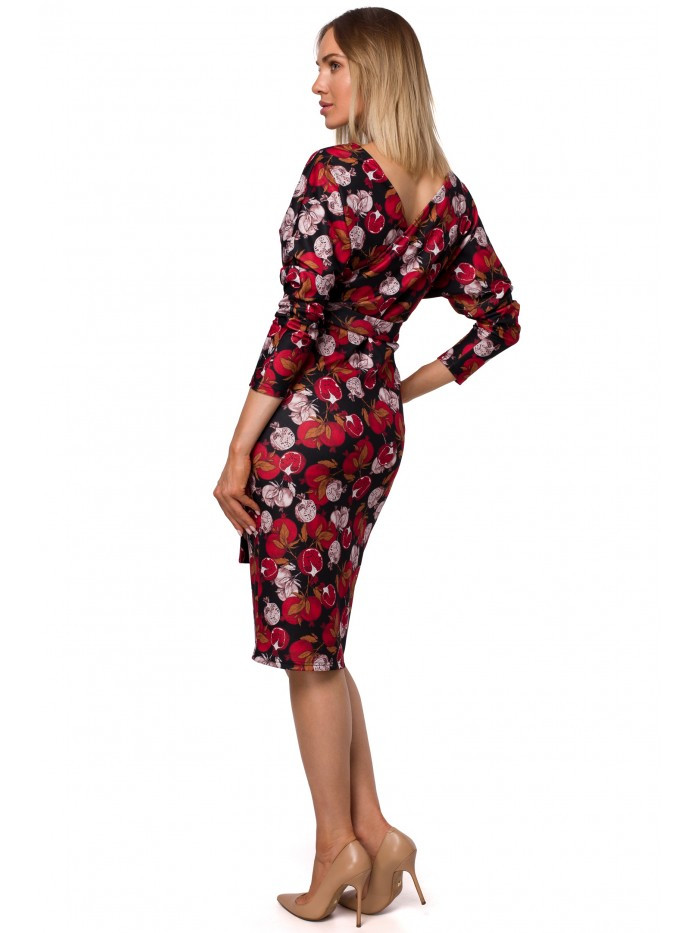 Obrázok M524 Printed knit dress with wrap top and a tie belt - model EÚ M model1