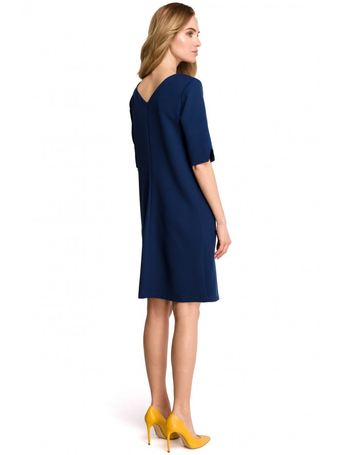 Obrázok S113 Minimalist dress with back v-neck  EÚ L námornícka modrá