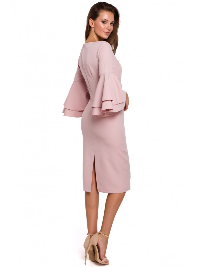 Obrázok K002 Sheath dress with ruffled sleeves  EÚ XL crepepink