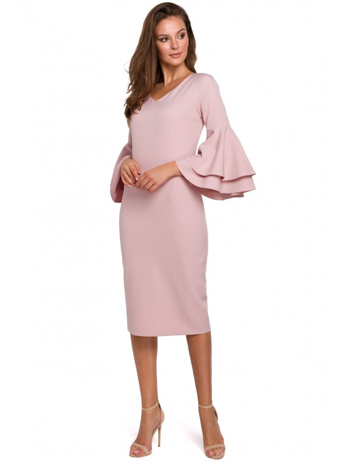 Obrázok K002 Sheath dress with ruffled sleeves  EÚ XL crepepink