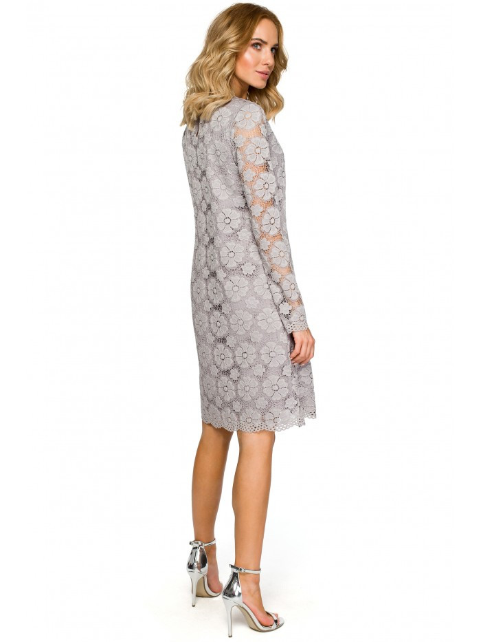 Obrázok M406 lacy a-line dress with long sleeves  EÚ XXL šedá