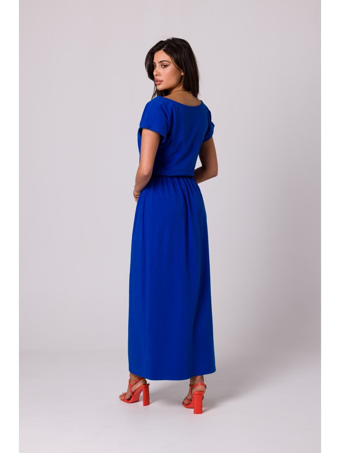 B264 Maxi šaty s elastickým pasem - královská modř EU M
