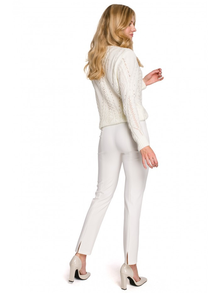 Obrázok K093 Slim leg trousers with back splits  EÚ M ecru