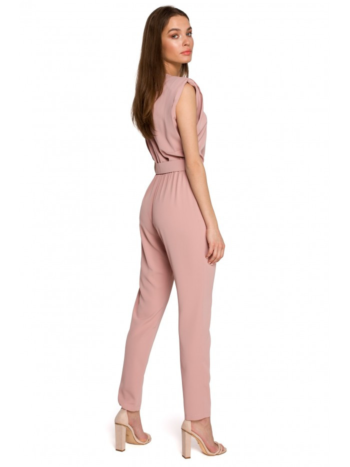 Obrázok S259 Sleeveless jumpsuit with padded shoulders  EÚ M prášok