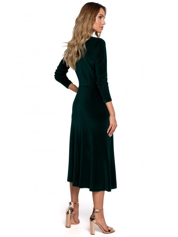 Obrázok M557 Velvet Midi Dress With Gathered Sleeves  EÚ XL zelená