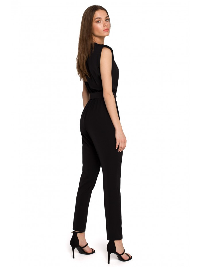 Obrázok S259 Sleeveless jumpsuit with padded shoulders  EÚ M čierna