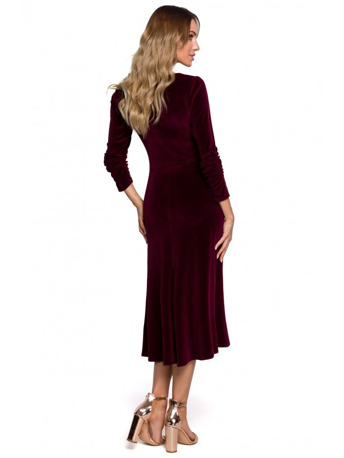 Obrázok M557 Velvet Midi Dress With Gathered Sleeves  EÚ XL gaštanová