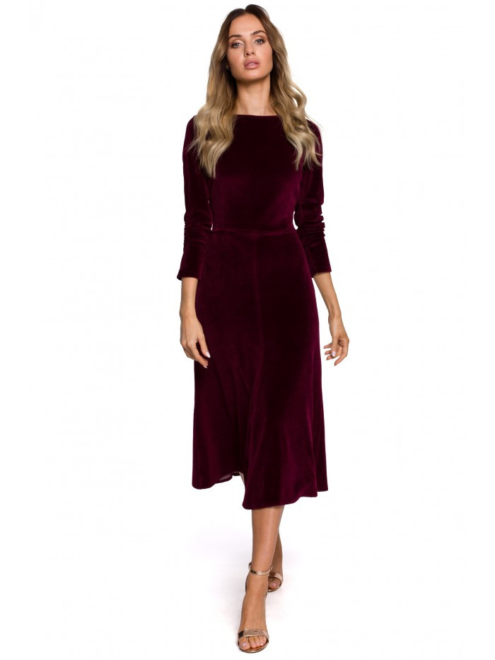 Obrázok M557 Velvet Midi Dress With Gathered Sleeves  EÚ XL gaštanová