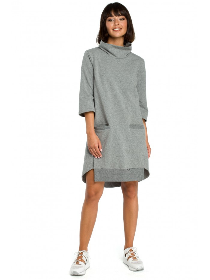 Obrázok B089 Asymmetric roll neck dress  EÚ S. šedá