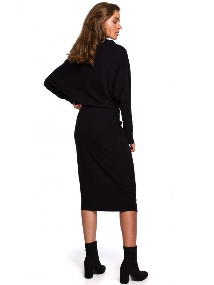 Obrázok S245 Knit dress with draped neckline  EU L / XL čierna