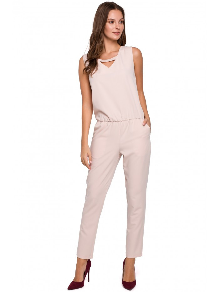 Obrázok K009 One-piece jumpsuit with v-neck  EÚ XL béžový