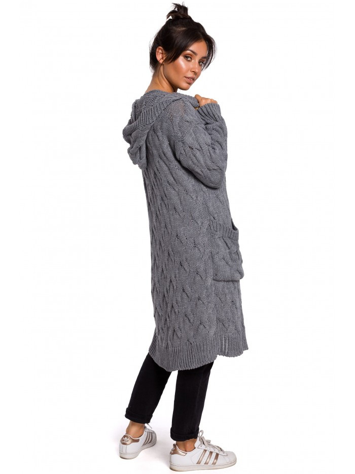 Obrázok BK033 Pleated knit hooded cardigan  EU L / XL šedá