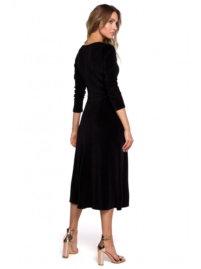 Obrázok M557 Velvet Midi Dress With Gathered Sleeves  EÚ XL čierna