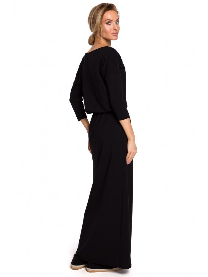 Obrázok M435 Maxi cotton dress with a tie-belt  EU S / M čierna