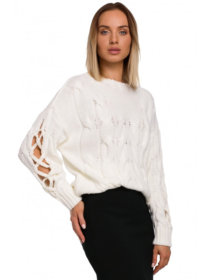 Obrázok M539 Pullover sweater with decorative split sleeves  EU S / M ecru