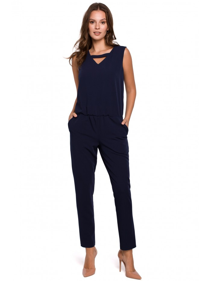 Obrázok K009 One-piece jumpsuit with v-neck  EÚ L námornícka modrá