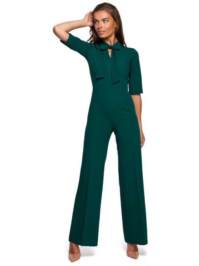 Obrázok S243 Elegant jumpsuit with a tie neck  EÚ L zelená