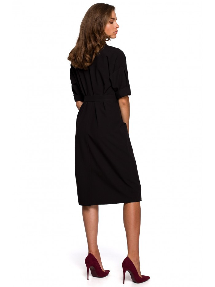 Obrázok S230 Midi shirt dress with patch pockets  EÚ S. čierna