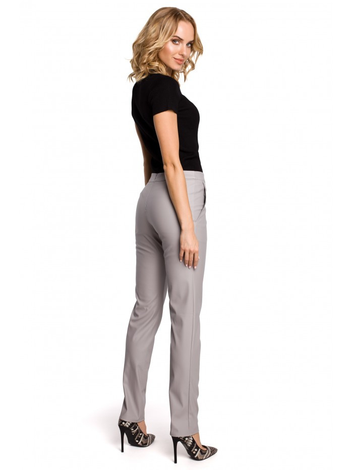 Obrázok M144 Straight leg, faux leather trousers with a back zip  EÚ XL šedá