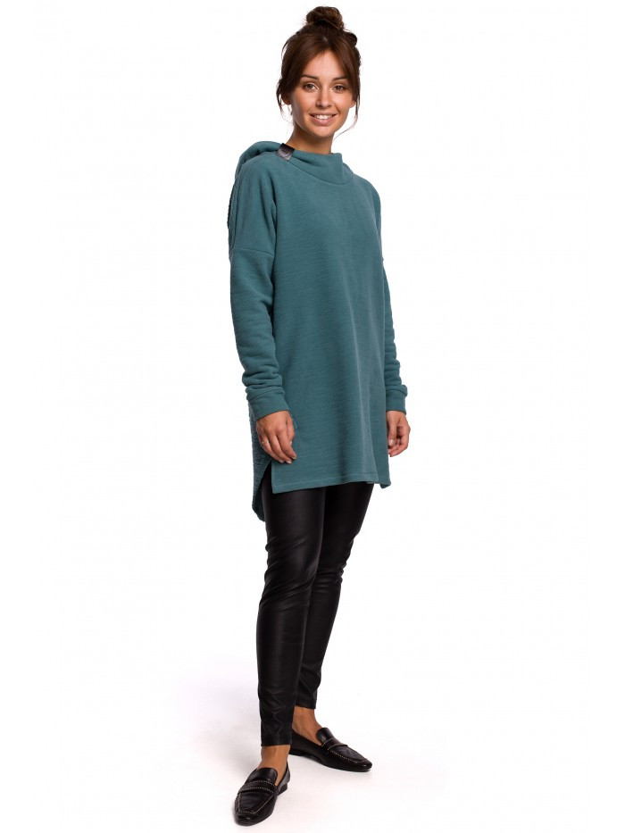 Obrázok B176 Textured knit pullover top with rounded hem  EU S / M tyrkysový