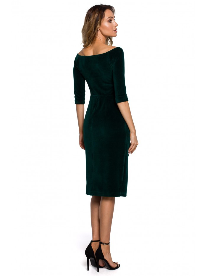 Obrázok M559 Velvet Drop Shoulder Dress With A High Split  EÚ M zelená