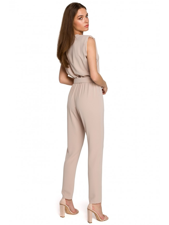 Obrázok S259 Sleeveless jumpsuit with padded shoulders  EÚ M béžový