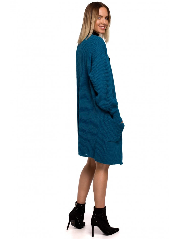 Žebrovaný pletený svetr s kapsami modrý model 15106118 - Moe Velikost: EU L/XL