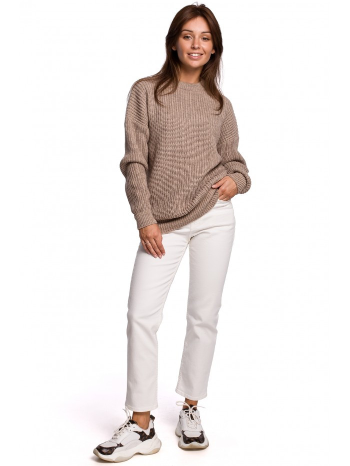 Obrázok BK052 Ribbed knit pullover sweater  EU S / M cappuccino