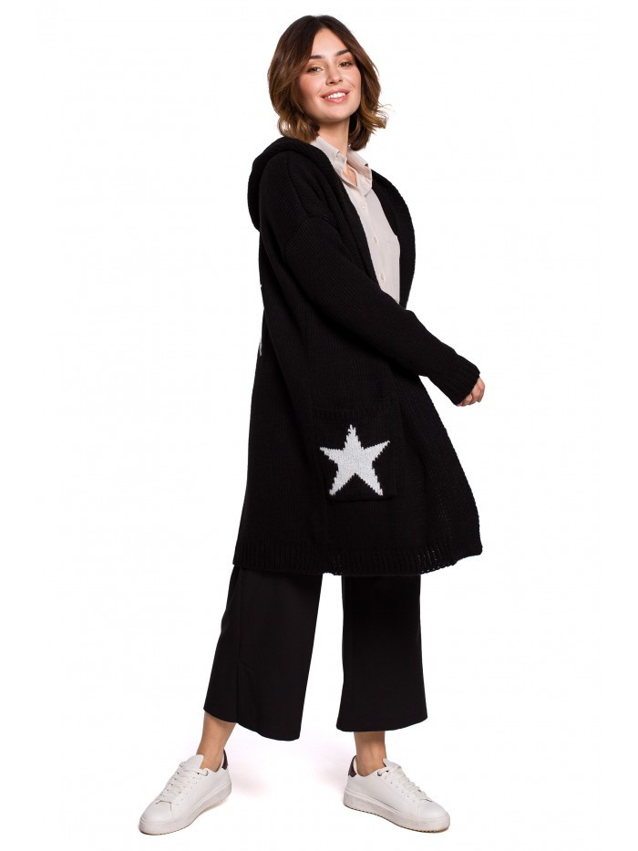 Obrázok BK063 Star motif cardigan  EU S / M čierny striebro