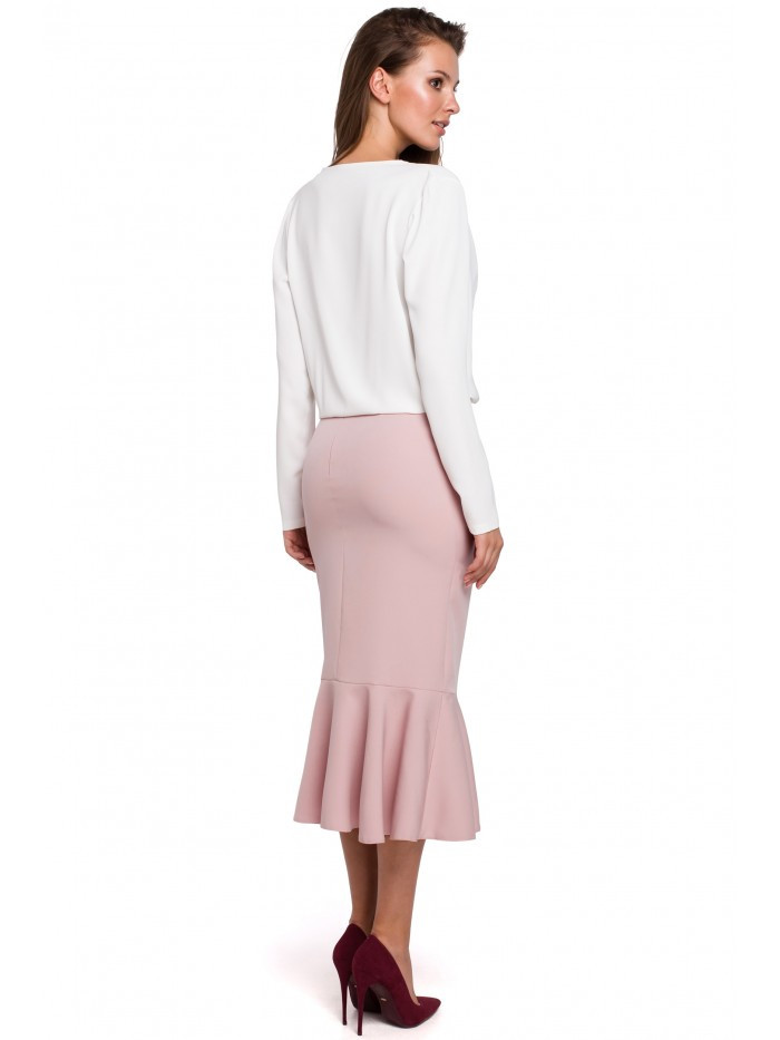 Obrázok K025 Ruffled pencil skirt  EÚ S. crepepink