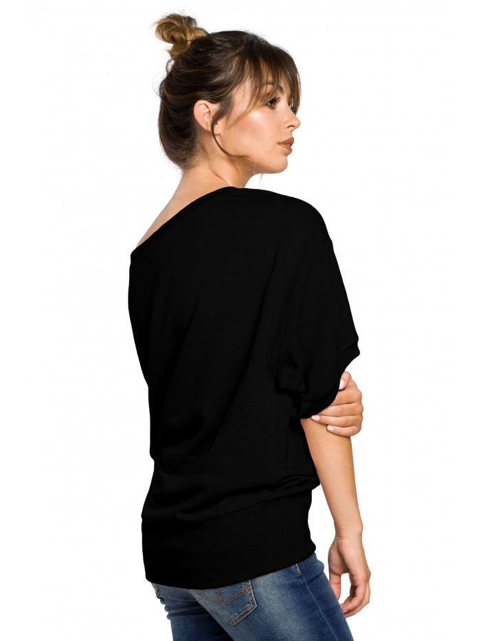 Obrázok B048 Oversized blouse with a wrap detail  EU L / XL čierna