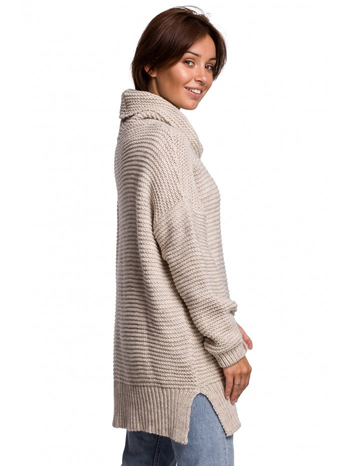 Obrázok BK047 Oversized pullover turtleneck sweater  UNI EÚ béžový