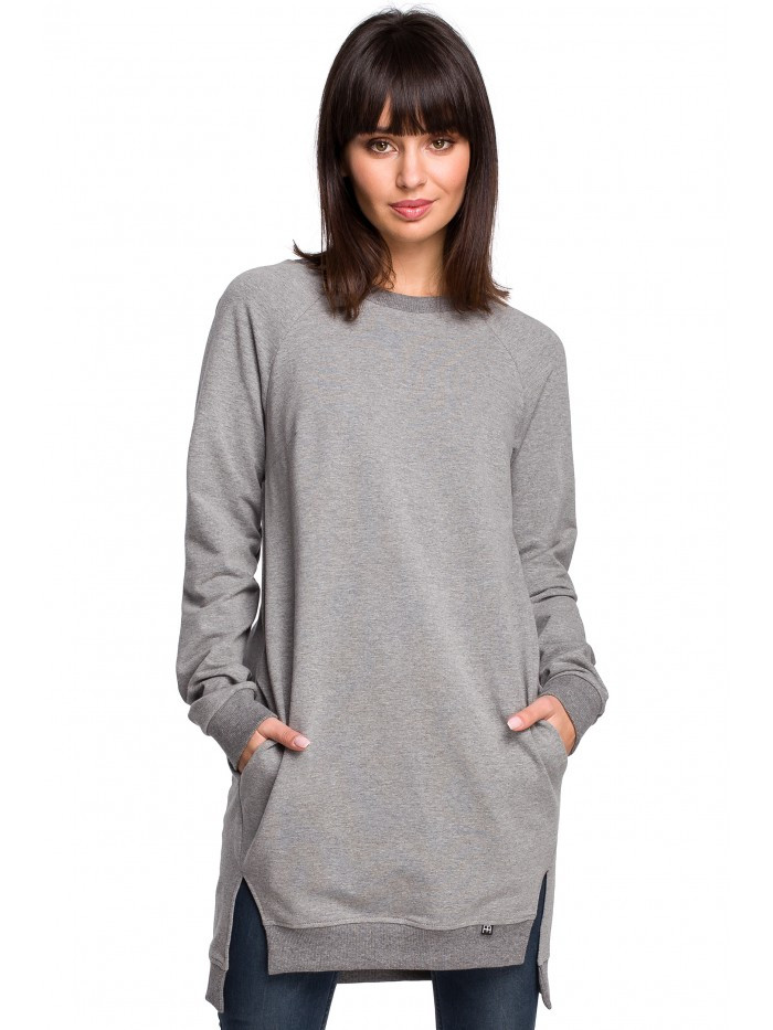 Obrázok B101 Oversized tunic with split sides  EÚ L šedá