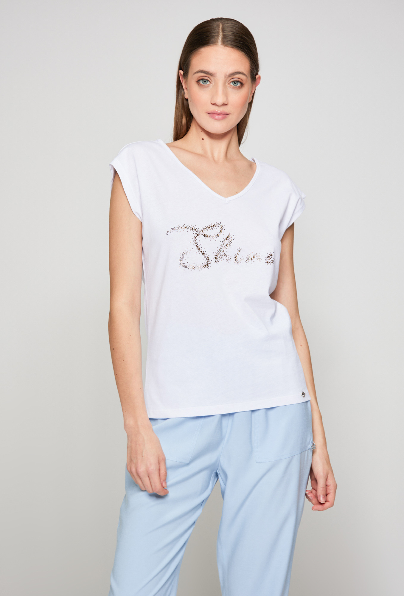 Monnari T-Shirts Cotton T-Shirt With Sequin Inscription White S