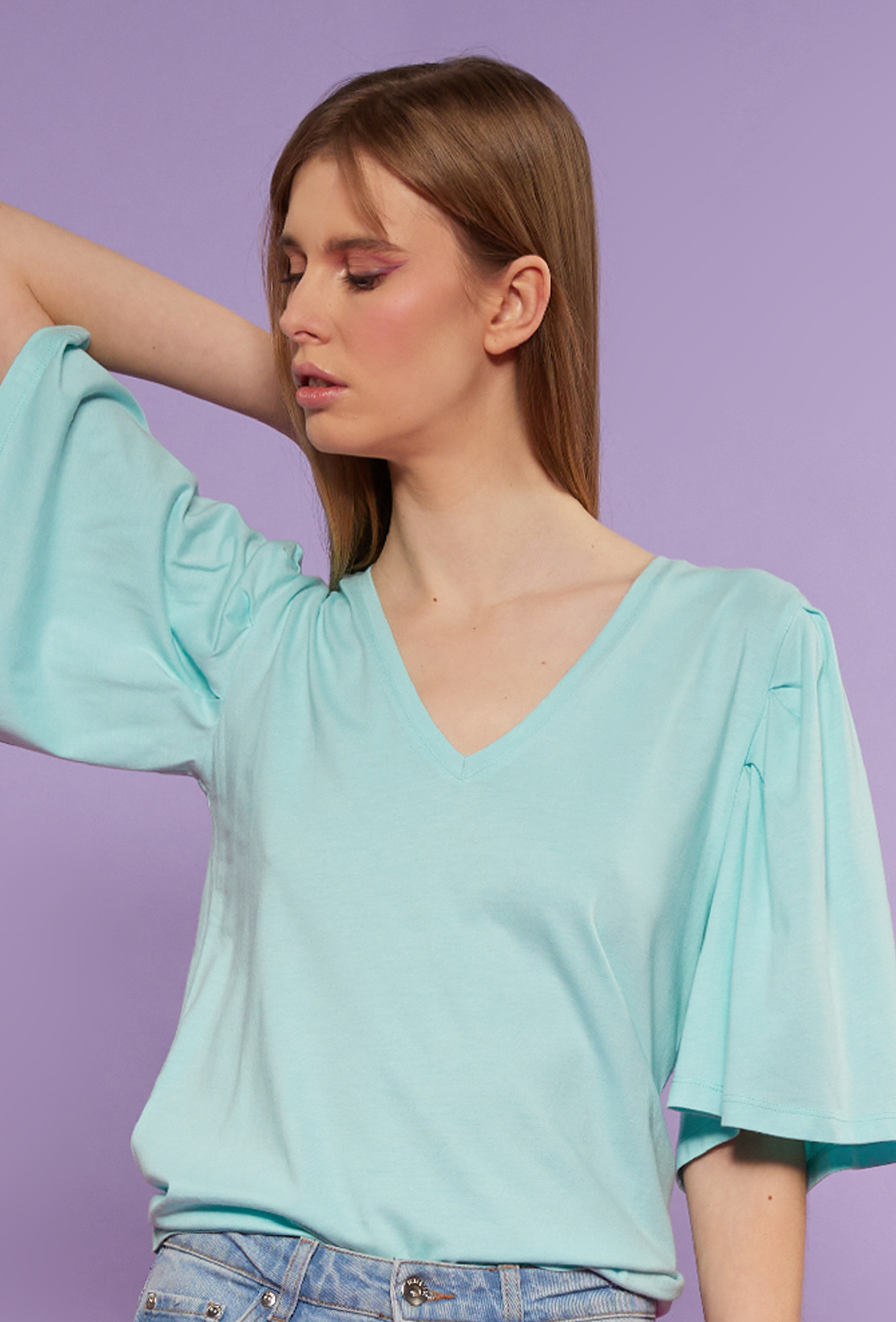 Monnari T-Shirts Blouse With Wide Sleeves Turqoise S
