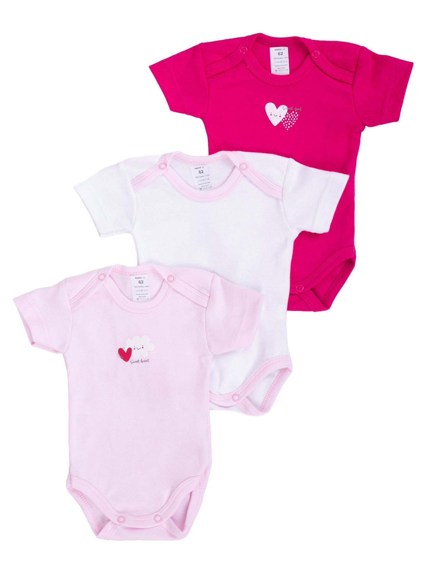 Yoclub Kids's Bodysuits With Hearts 3-Pack BOD-0503G-A23K