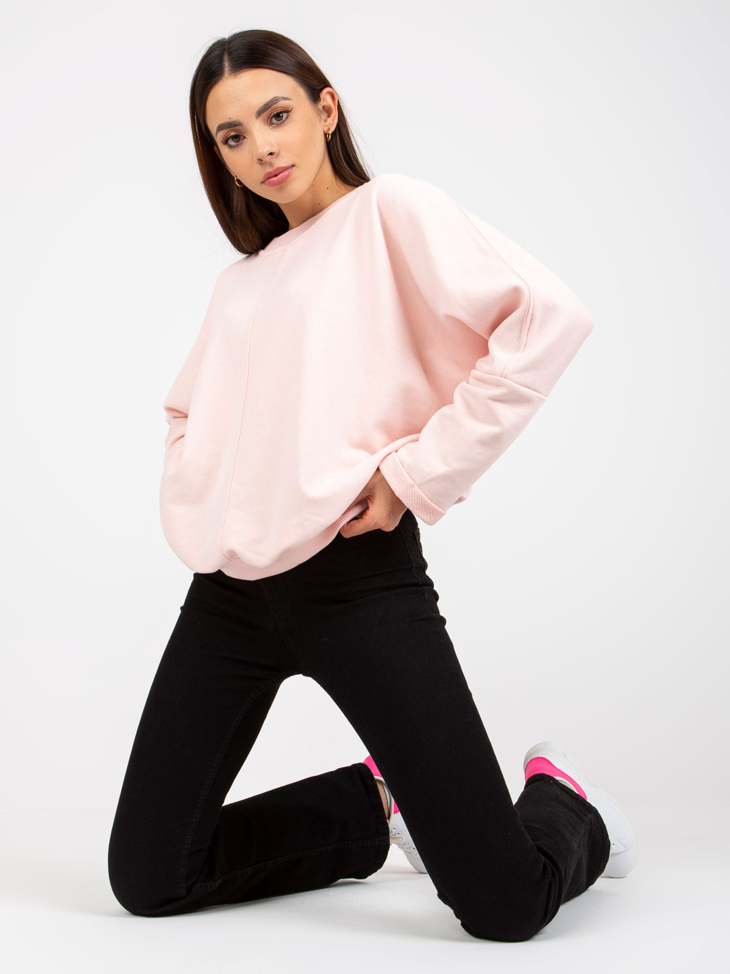 Světle růžová dámská basic oversized mikina RUE PARIS S/M