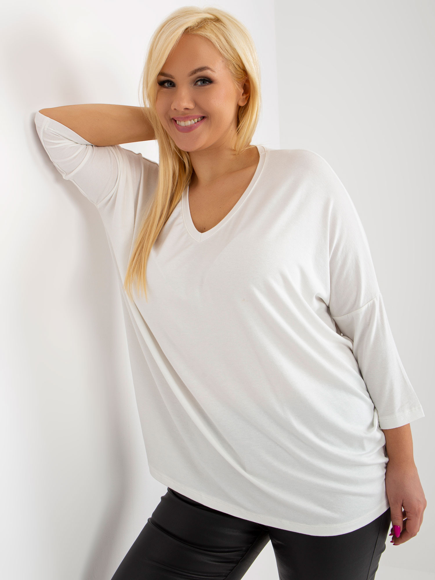 Ecru plain plus size basic viskózová halenka JEDNA VELIKOST