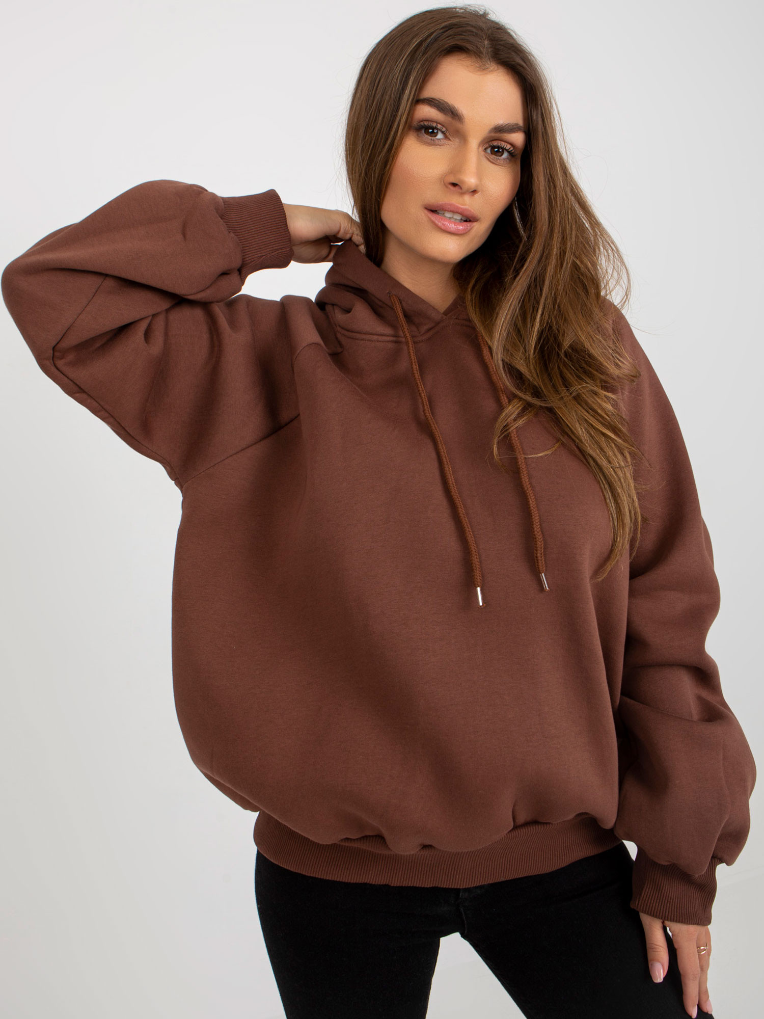 Tmavě hnědá basic oversized mikina s kapucí JEDNA VELIKOST