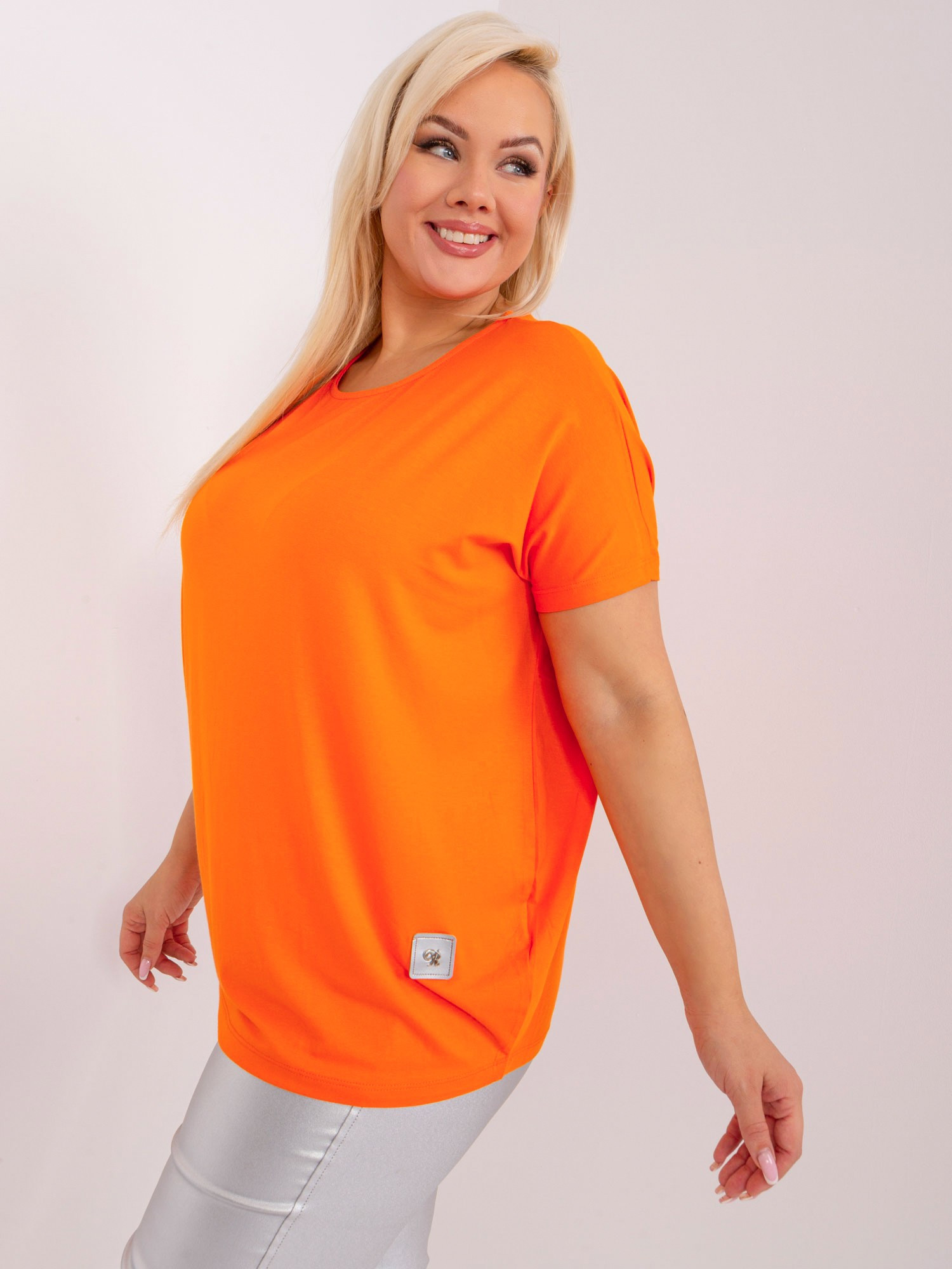 Oranžová halenka plus size s krátkým rukávem JEDNA VELIKOST