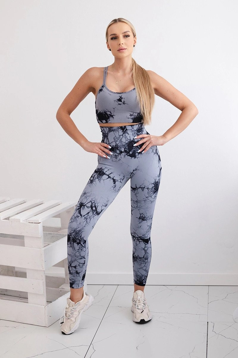 Dámský fitness set top + push up legíny - šedá/černá Velikost: S / M