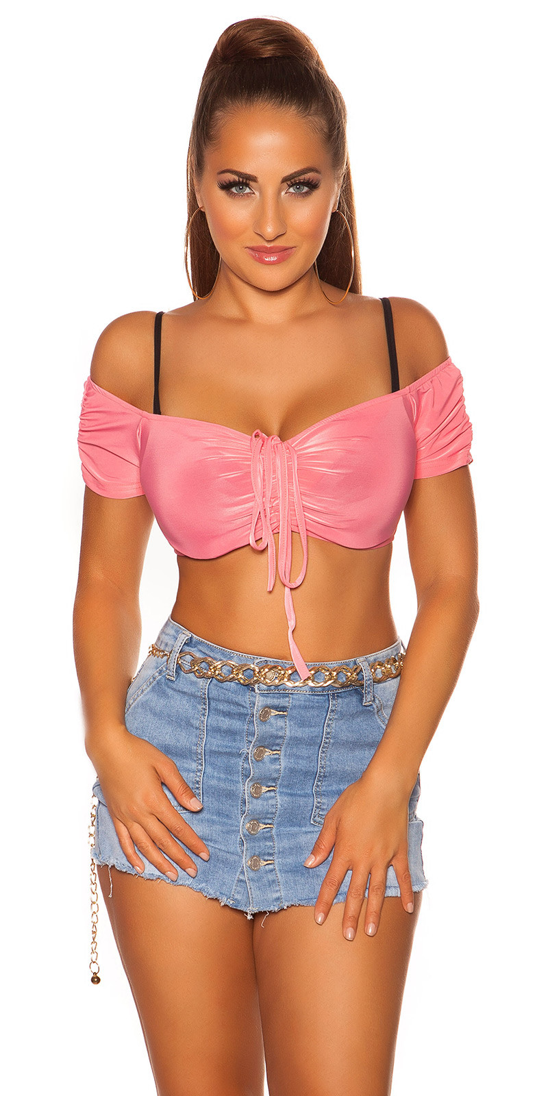 Sexy KouCla Crop Top bez ramene pink Einheitsgroesse