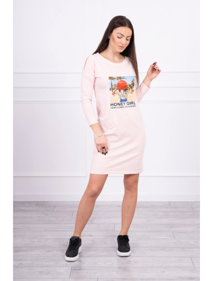 Šaty s potiskem Honey model 18744052 pudrově růžové - K-Fashion