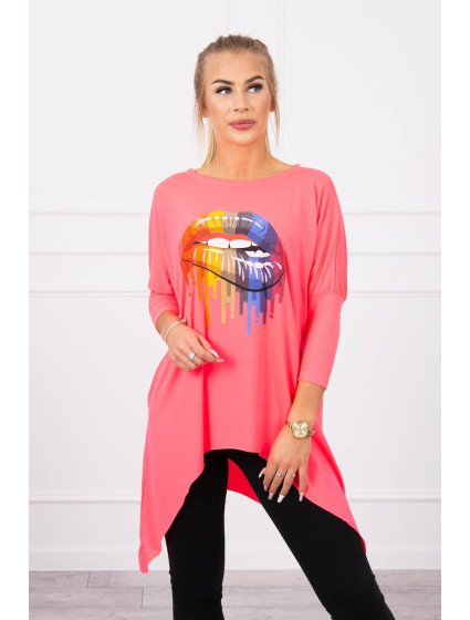 Oversize halenka s potiskem model 18745782 rtů růžová neonová - K-Fashion