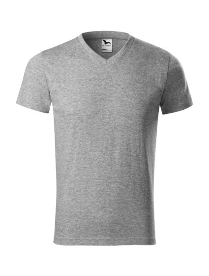 Heavy V-neck tričko unisex tmavě šedý melír